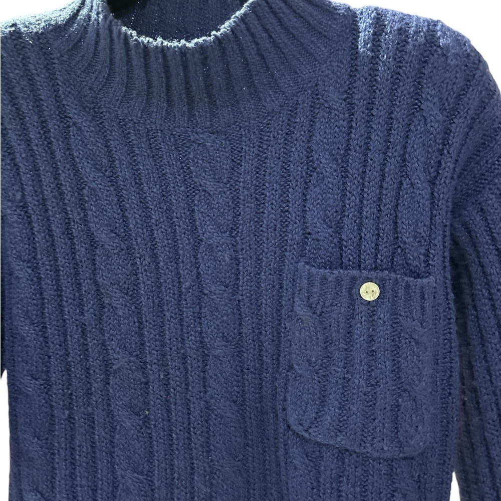 Men's Classic Blue Cable Knit Crewneck Sweater - Picture 2 of 4